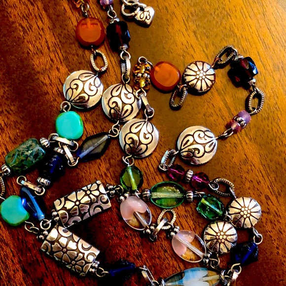 Brighton long silver stations, crystals, natural stone link set - Picture 6 of 16